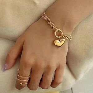 🆕️Stunning 18K Gold Plated Bracelet Heart 💖 Pendant - Double-Layered Charm